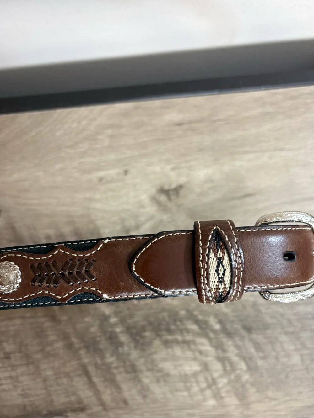 Boy's NOCONA Brown & Black Leather SILVER CONCHO Woven WESTERN Rodeo BELT  26